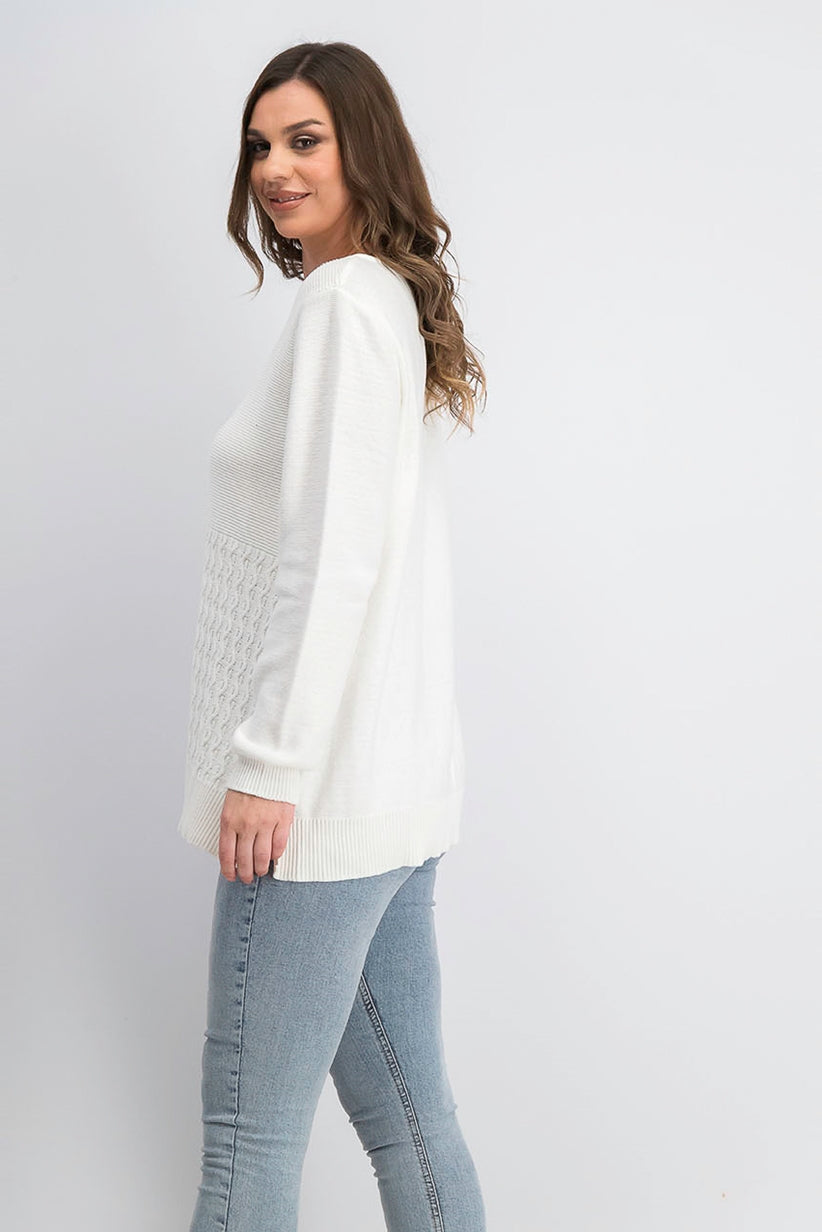 Karen Scott Women's Cotton Mixed-Stitch Sweater White Size Large