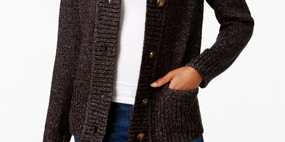 Karen Scott Women's Button Front Shawl Collar Cardigan Black Size Large