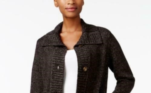 Karen Scott Women's Button Front Shawl Collar Cardigan Black Size X-Small