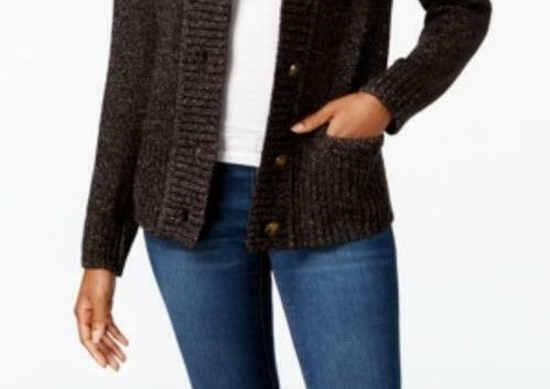 Karen Scott Women's Button Front Shawl Collar Cardigan Black Size X-Small
