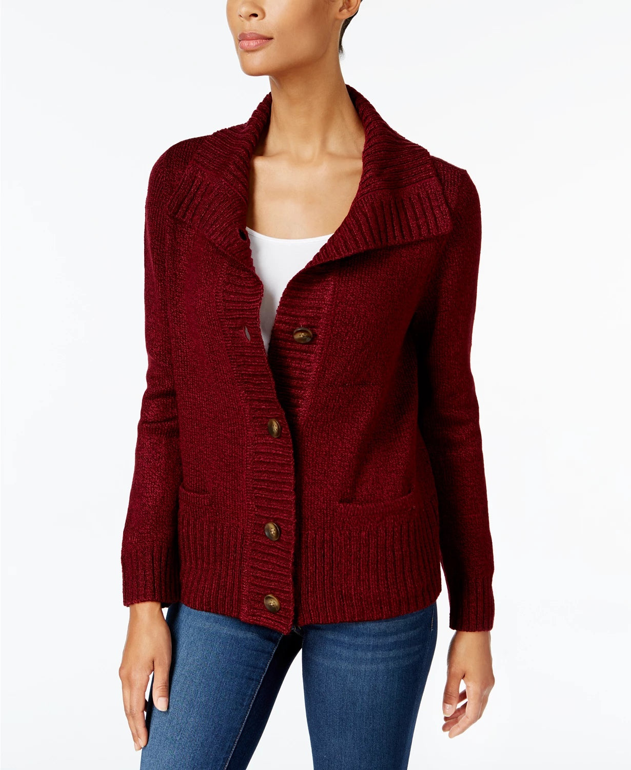 Karen Scott Women's Button-Front Shawl-Collar Cardigan Red Size Extra Large