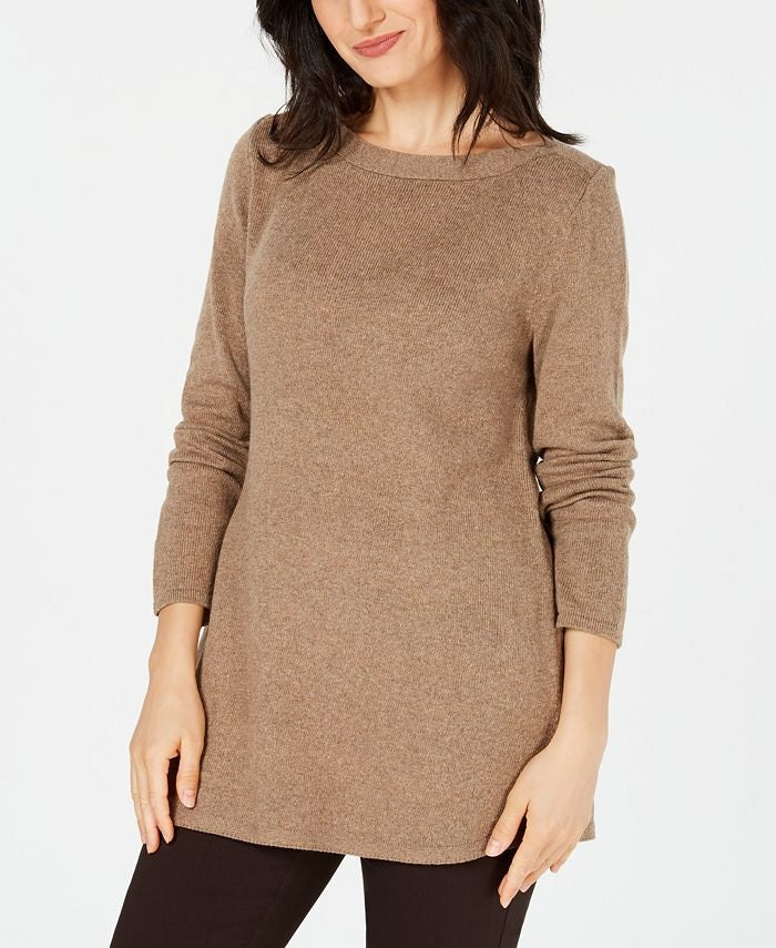 Karen Scott Women's Solid Curved-Hem Tunic Brown Size Medium