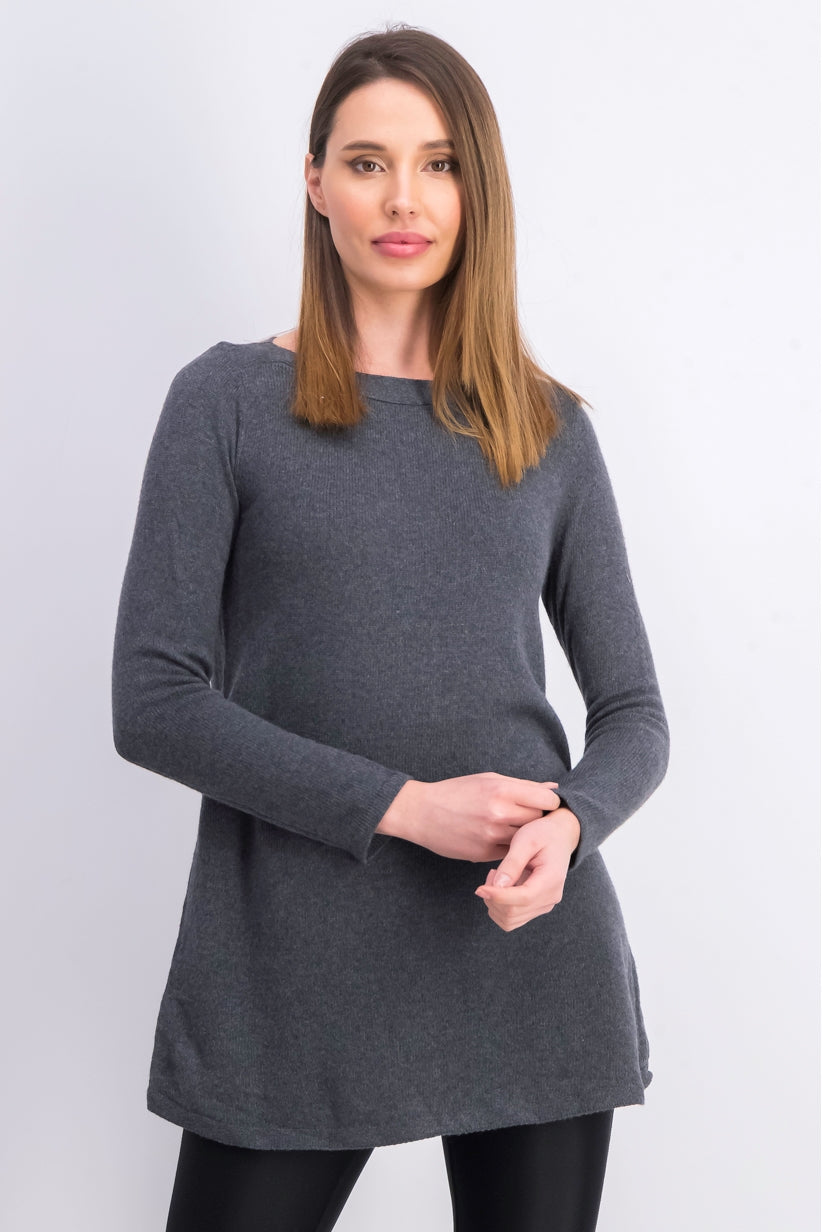 Karen Scott Women's Solid Curved-Hem Tunic Charcoal Size Extra Large