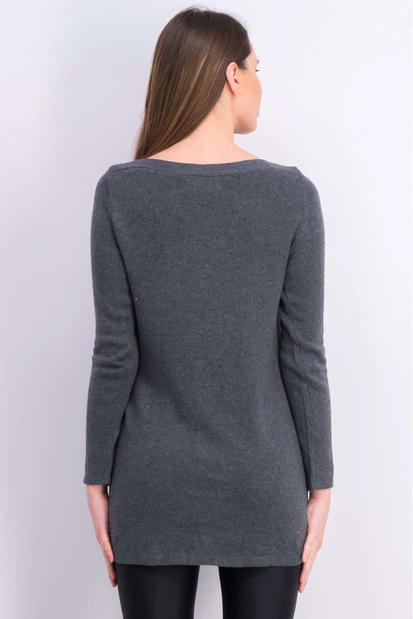 Karen Scott Women's Solid Curved-Hem Tunic Charcoal Size Extra Large