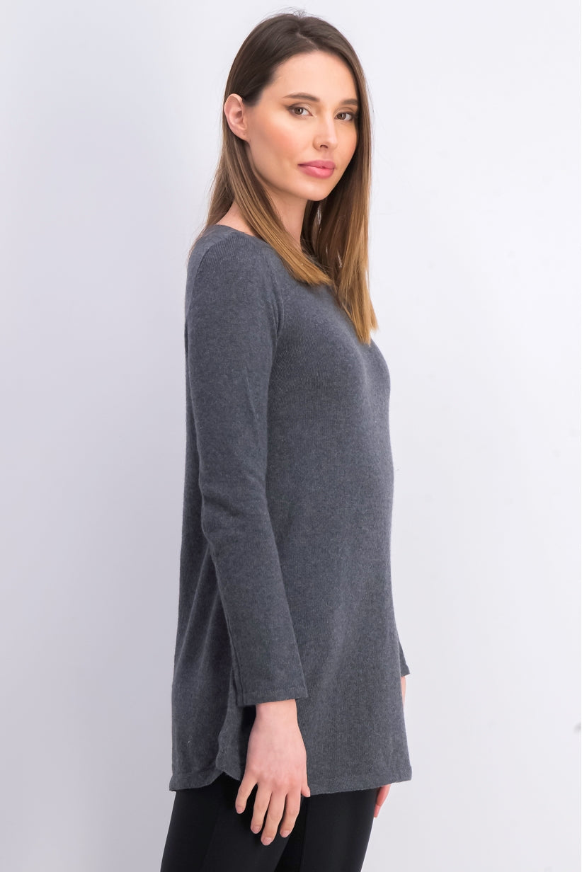 Karen Scott Women's Solid Curved-Hem Tunic Charcoal Size Extra Large