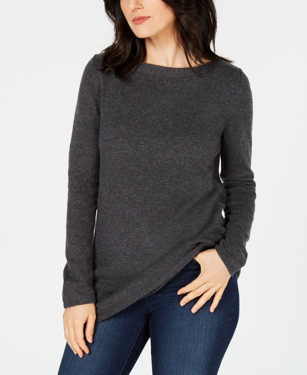 Karen Scott Women's Solid Curved Hem Tunic Charcoal Size X-Small