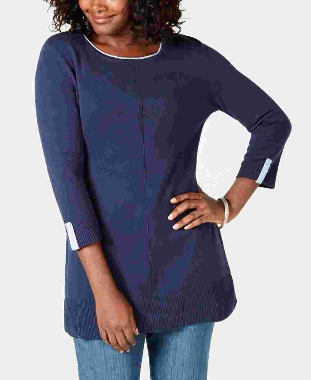 Karen Scott Women's Cotton Sweater Navy Size Small