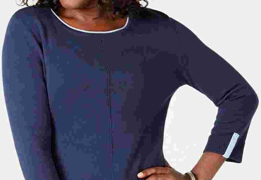 Karen Scott Women's Cotton Sweater Navy Size Small
