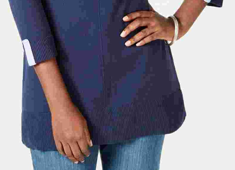 Karen Scott Women's Cotton Sweater Navy Size Small