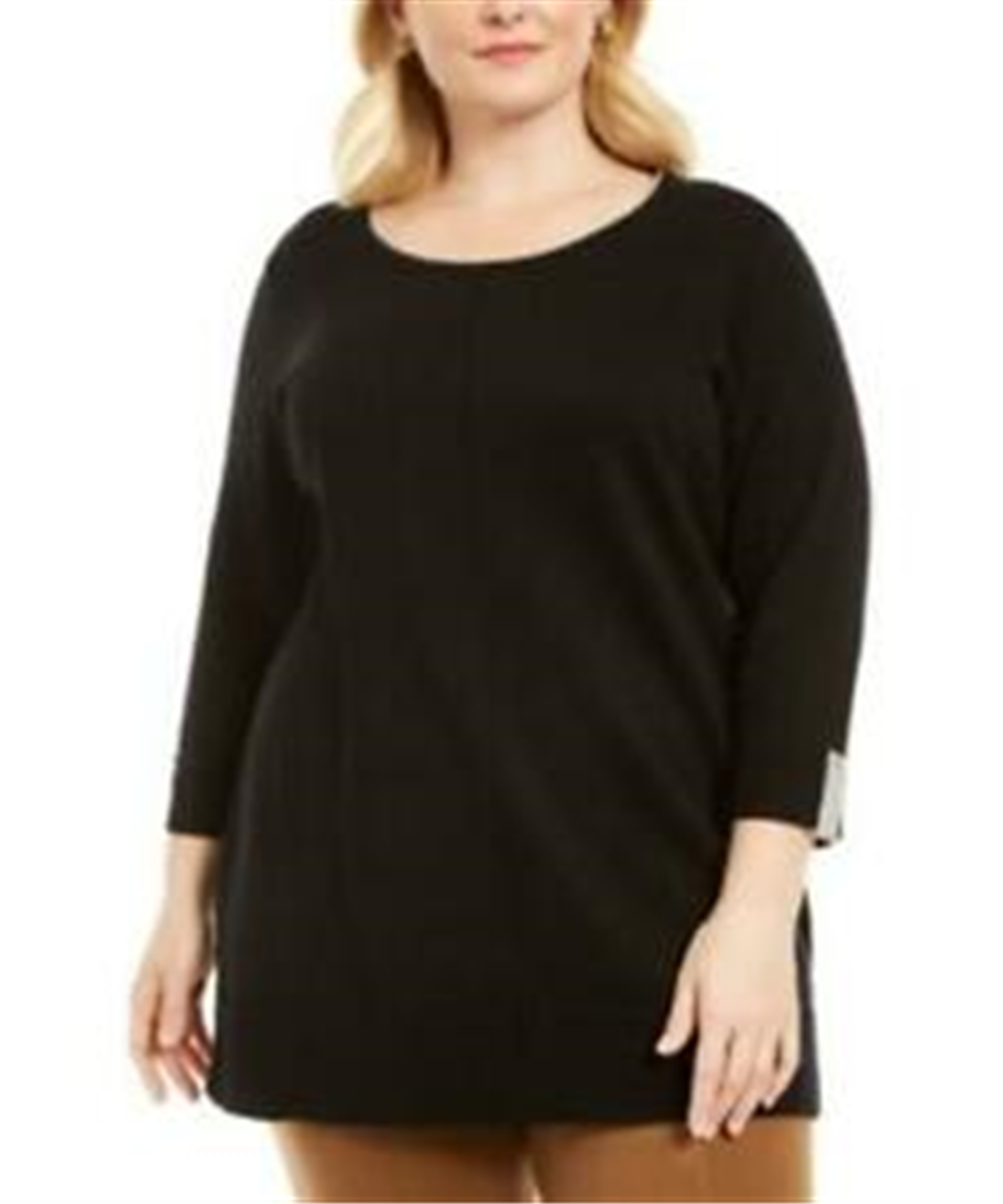 Karen Scott Women's Cotton Roll Neck Sweater Black Size 1X