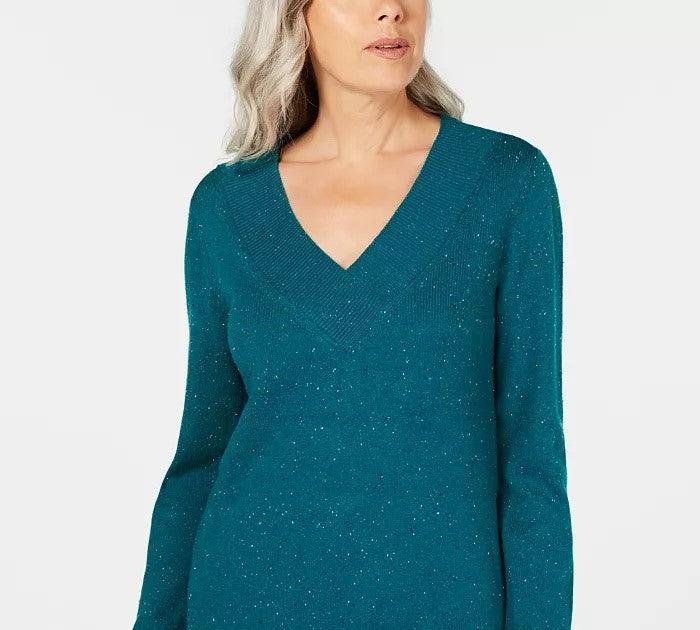 Karen Scott Women's V-Neck Long-Sleeve Sweater Green Size Small
