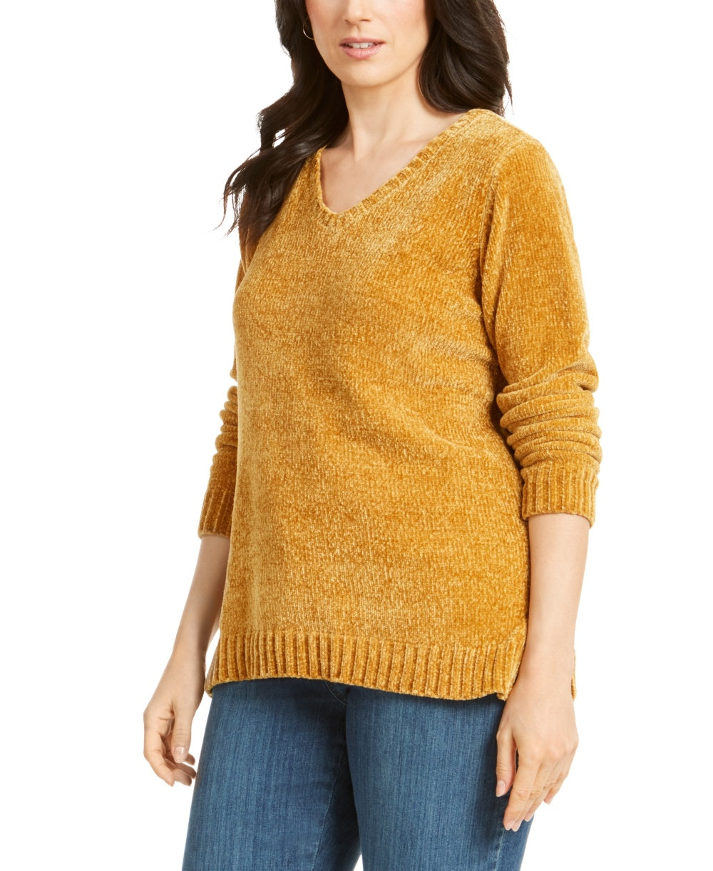 Karen Scott Women's V-Neck Chenille Sweater Gold Size XX-Large