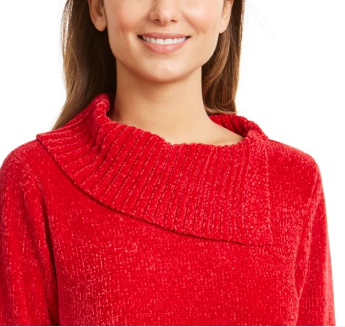 Karen Scott Women's Envelope Neck Chenille Sweater Red Size Petite Medium