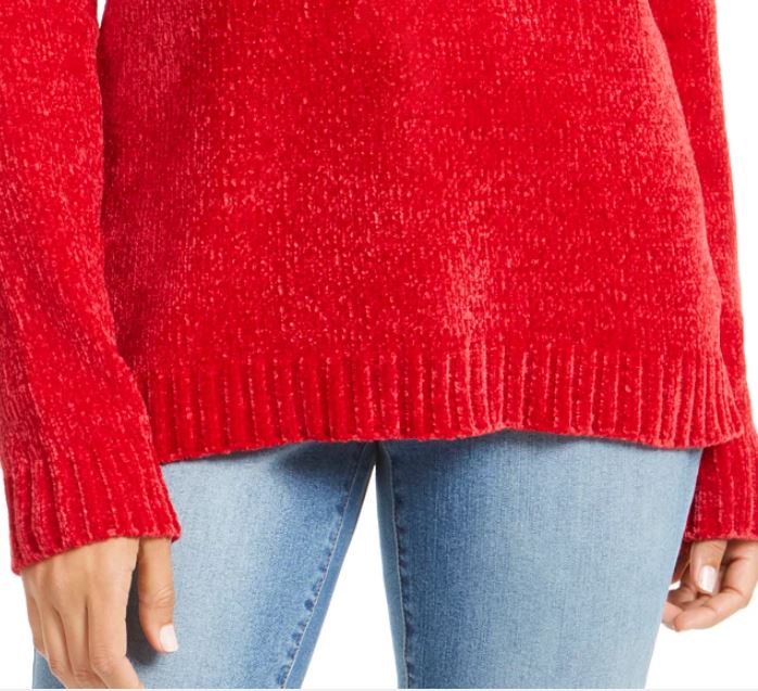 Karen Scott Women's Envelope Neck Chenille Sweater Red Size Petite Medium