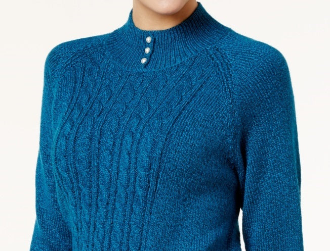 Karen Scott Women's Mock Neck Cable Knit Sweater Blue Size Petite Small