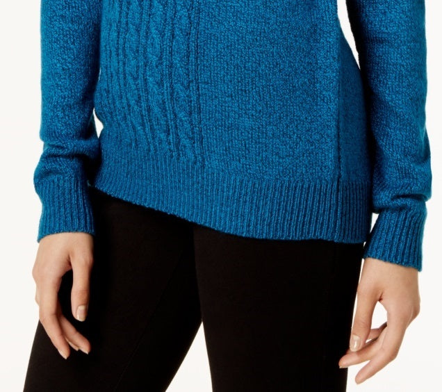 Karen Scott Women's Mock Neck Cable Knit Sweater Blue Size Petite Small