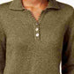 Karen Scott Women's Long Sleeve Collared Sweater Green Size Petite Small