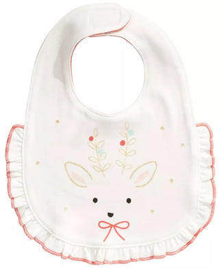First Impressions Baby Girl's Cotton Reversible Reindeer Bib White Size Regular