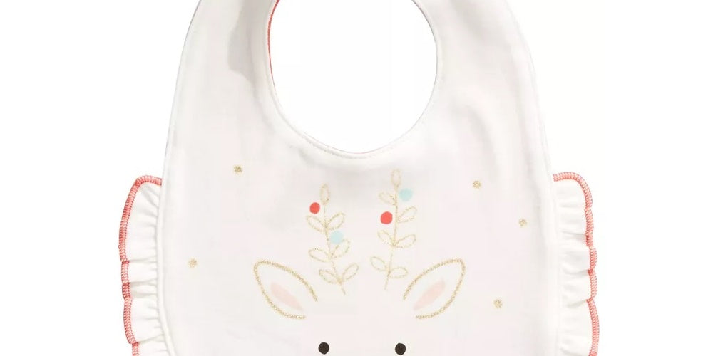First Impressions Baby Girl's Cotton Reversible Reindeer Bib White Size Regular