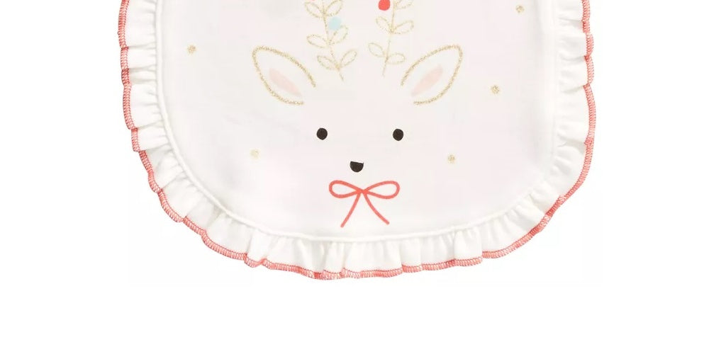 First Impressions Baby Girl's Cotton Reversible Reindeer Bib White Size Regular