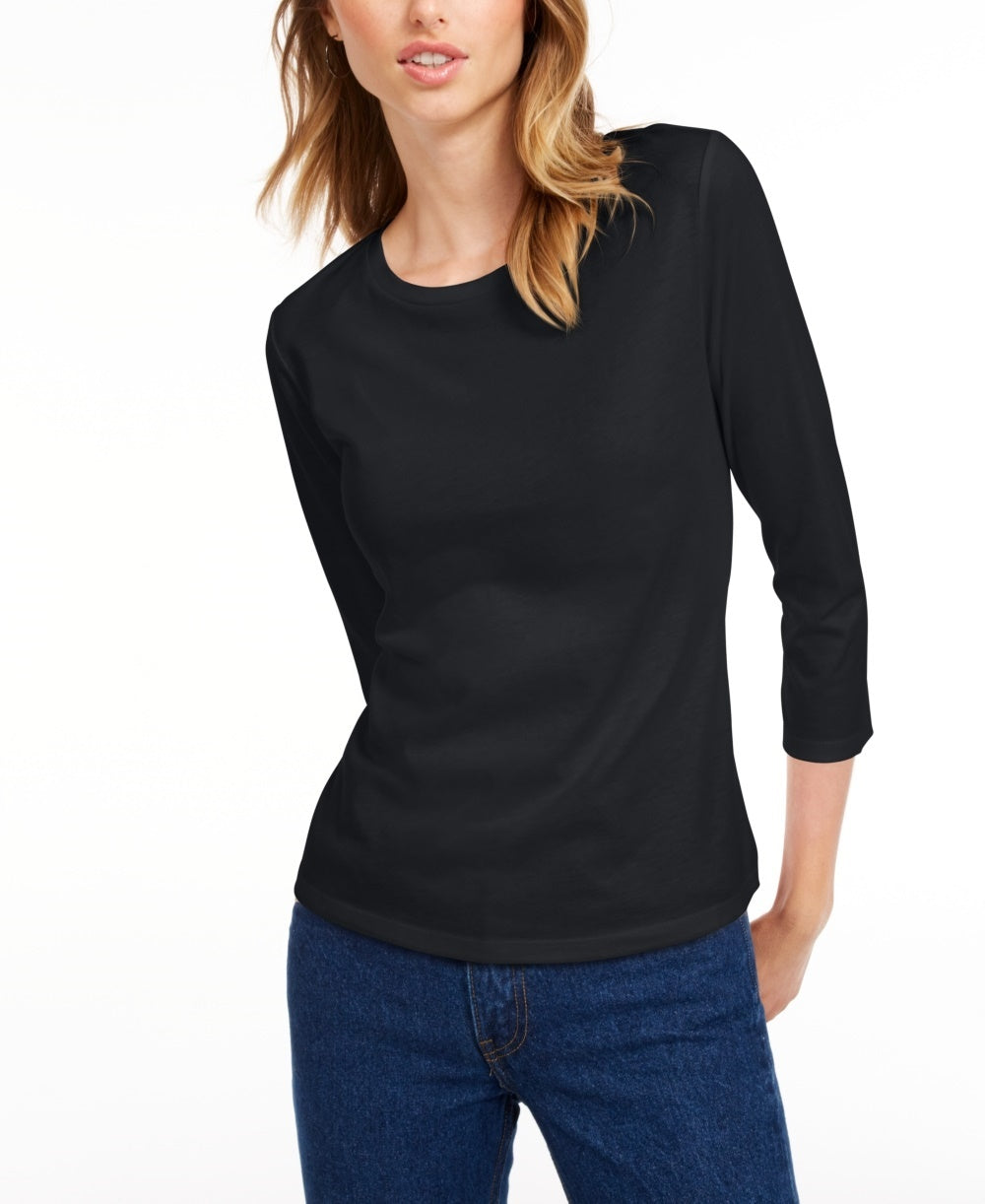 Maison Jules Women's 3/4 Sleeve Solid T-Shirt Black Size Large