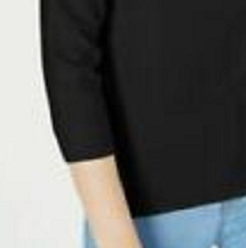 Maison Jules Women's 3/4-Sleeve Solid T-Shirt Black Size Medium