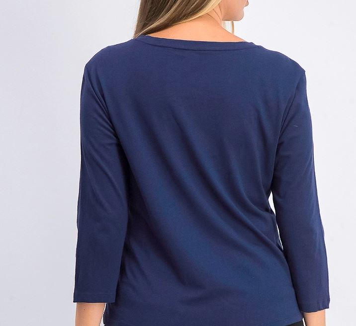 Maison Jules Women's 3/4 Sleeve Solid T-Shirt Navy Size Large