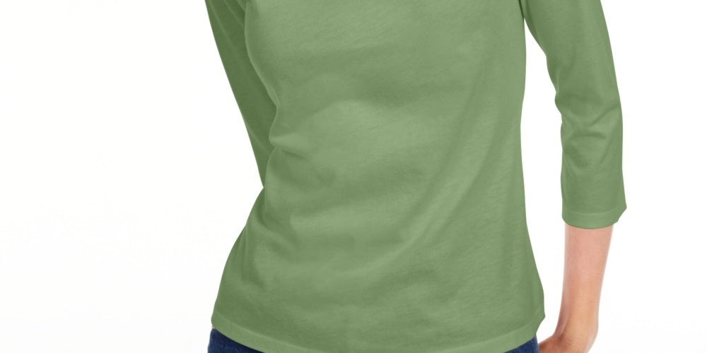 Maison Jules Women's 3/4 Sleeve Solid T-Shirt Green Size Small