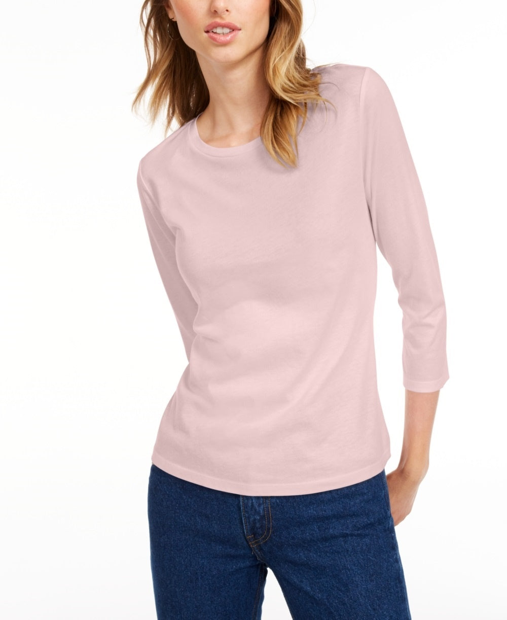 Maison Jules Women's 3/4 Sleeve Solid T-Shirt Pink Size X-Small