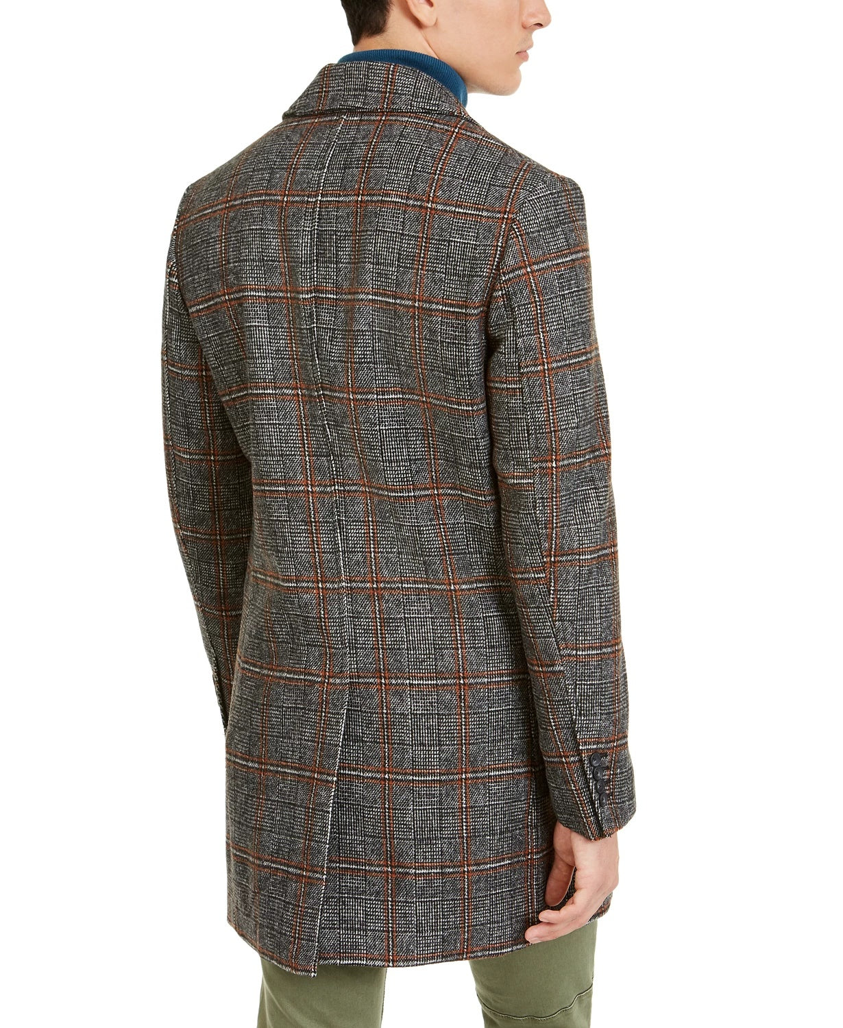 INC International Concepts Men's Logan Plaid Topcoat Grey Size Small