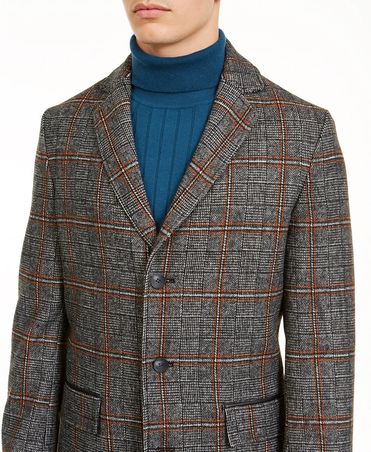 INC International Concepts Men's Logan Plaid Topcoat Grey Size Small
