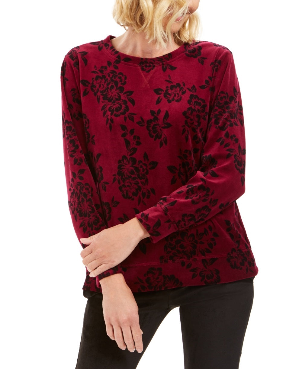 Karen Scott Women's Floral Print Sweatshirt Purple Size Petite Small