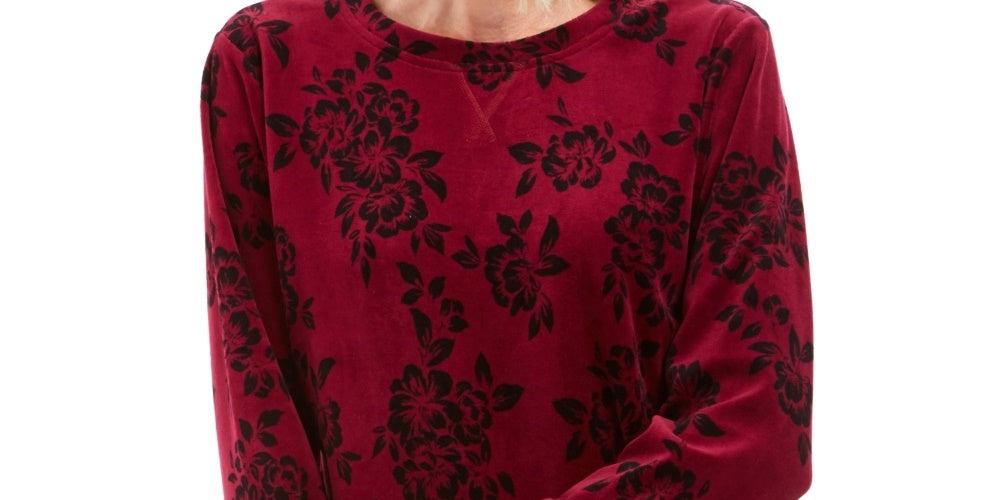 Karen Scott Women's Floral Print Sweatshirt Purple Size Petite Small