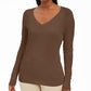 JM Collection Women's Embellished Sleeve V Neck Sweater Brown Size Small