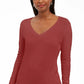 JM Collection Women's Embellished-Sleeve V-Neck Sweater Red Size X-Large