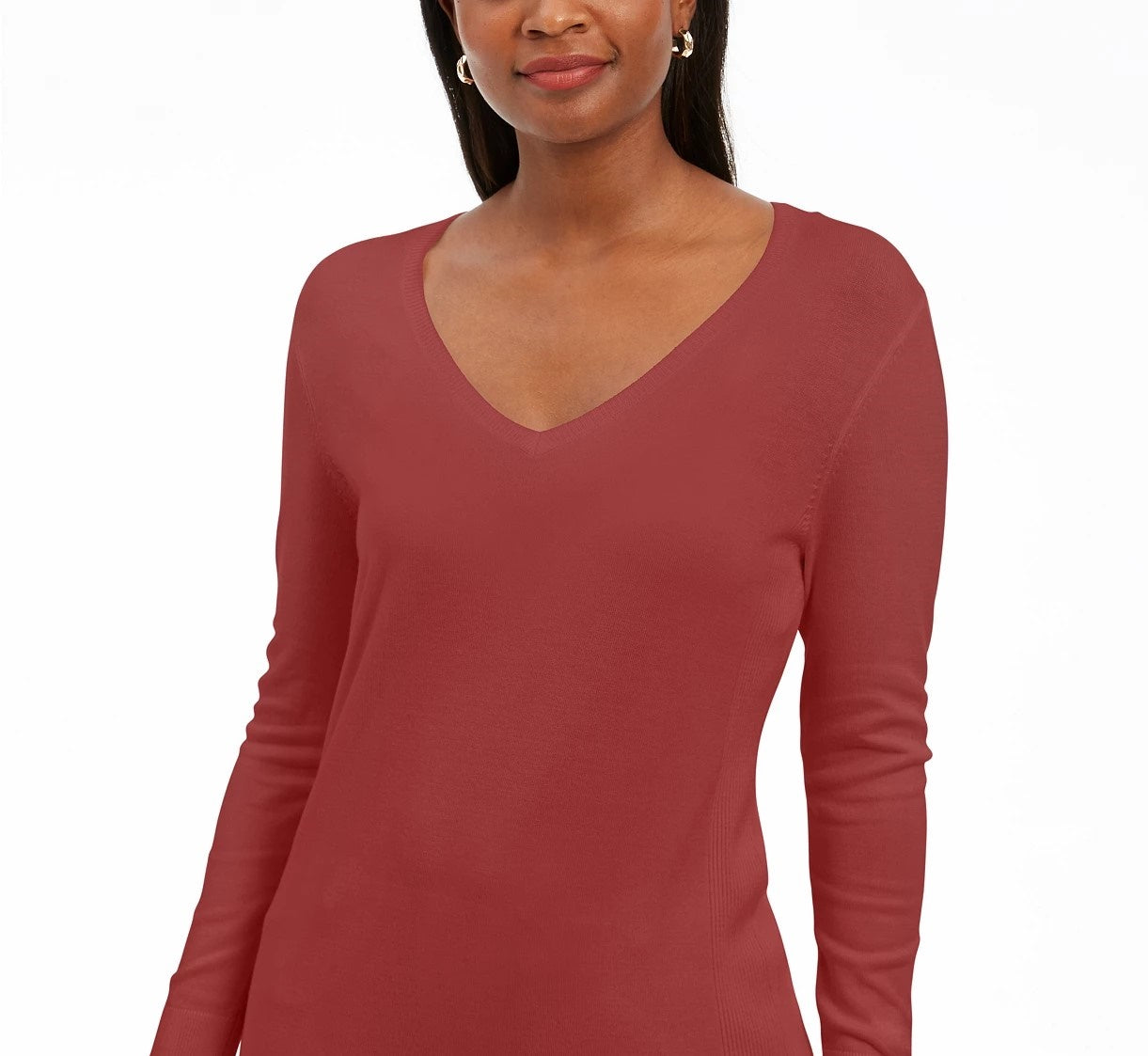 JM Collection Women's Embellished-Sleeve V-Neck Sweater Red Size X-Large