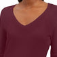 JM Collection Women's Embellished Sleeve V Neck Sweater Red Size X-Large