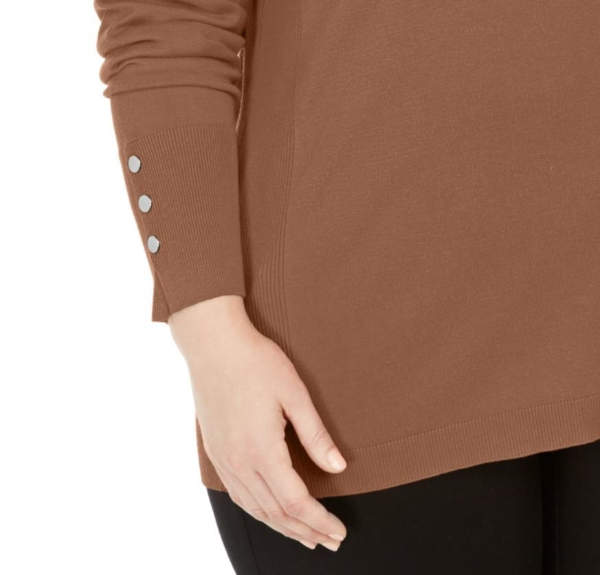 JM Collection Women's Solid Long Sleeve Scoop Neck T-Shirt Top Brown Size 1X