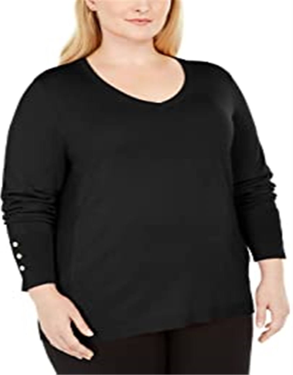 JM Collection Women's Plus Button Cuff V Neck Sweater Black Size 2X
