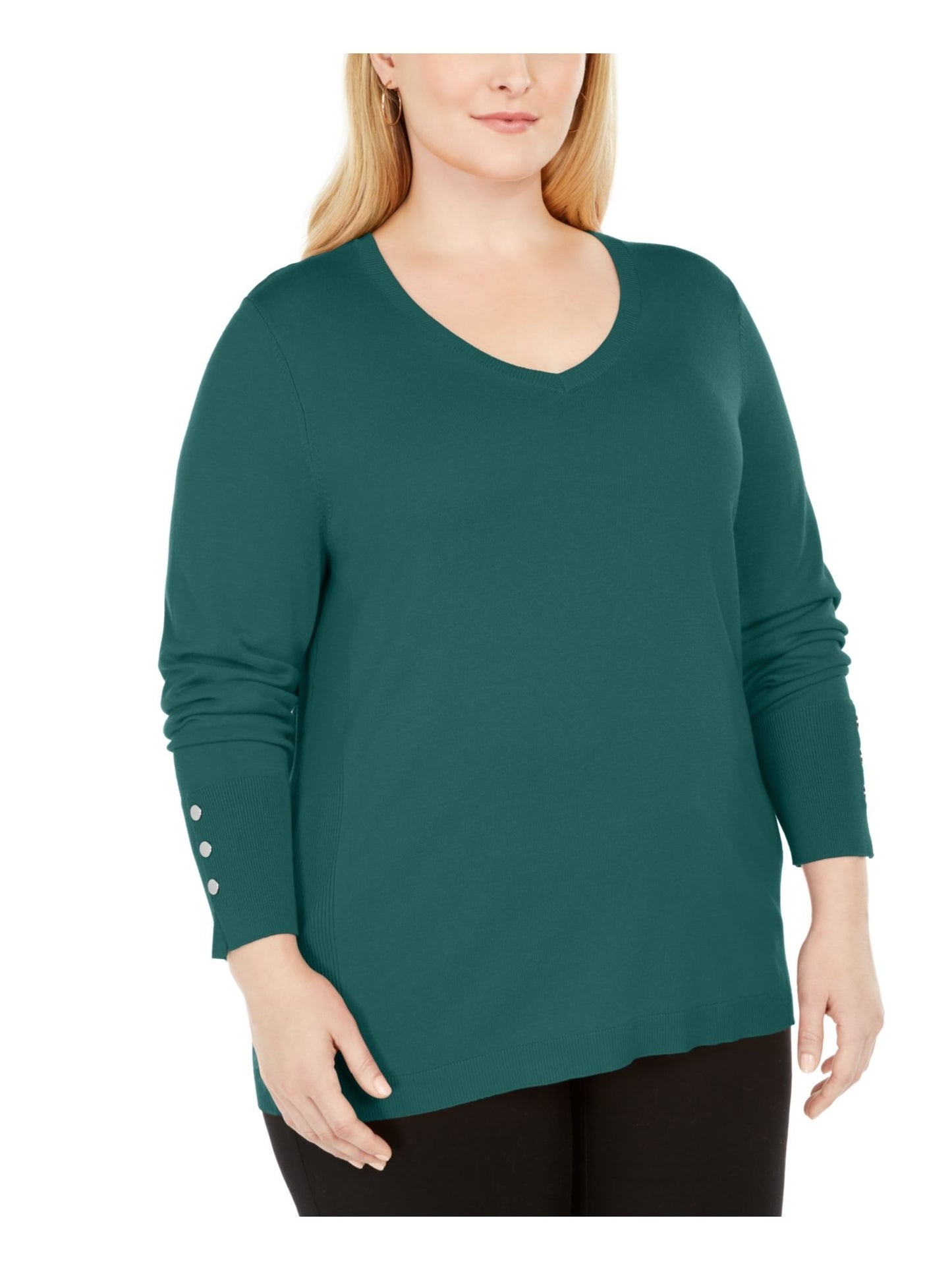 JM Collection Women's Green Solid Long Sleeve Scoop Neck T-Shirt Top Green Size 2X