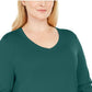 JM Collection Women's Green Solid Long Sleeve Scoop Neck T-Shirt Top Green Size 2X