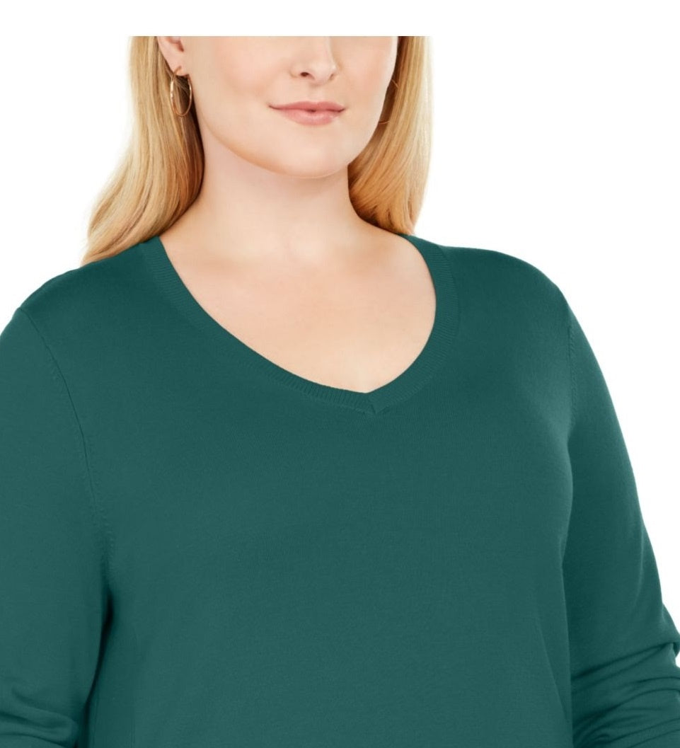 JM Collection Women's Green Solid Long Sleeve Scoop Neck T-Shirt Top Green Size 2X