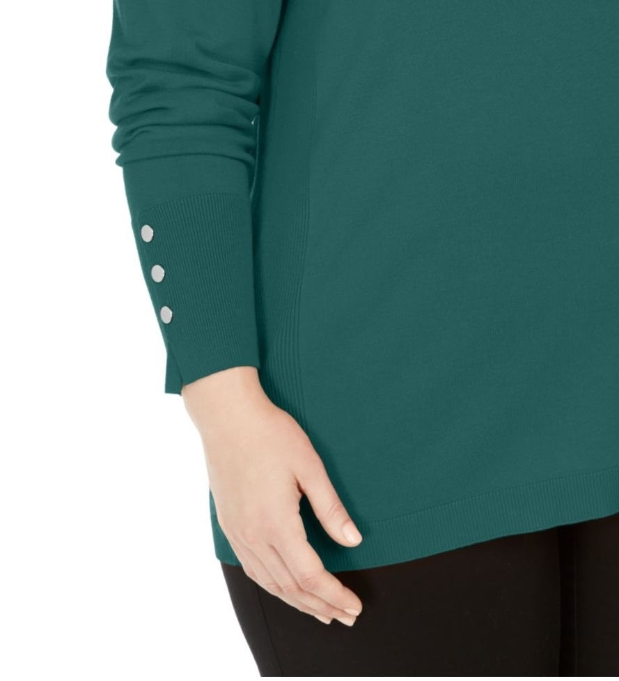 JM Collection Women's Green Solid Long Sleeve Scoop Neck T-Shirt Top Green Size 2X