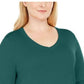 JM Collection Women's Green Solid Long Sleeve Scoop Neck T-Shirt Top Green Size 3X