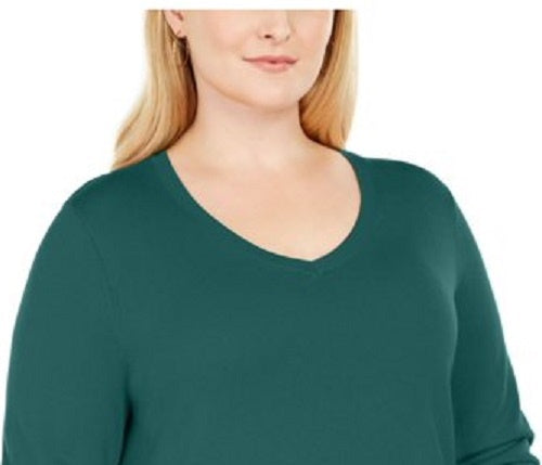 JM Collection Women's Green Solid Long Sleeve Scoop Neck T-Shirt Top Green Size 3X