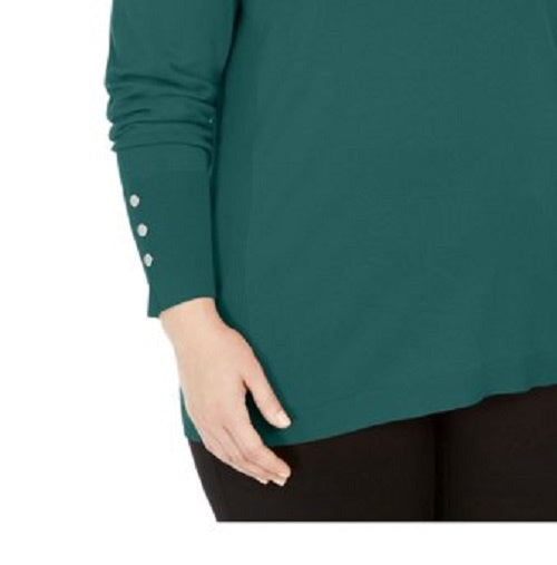 JM Collection Women's Green Solid Long Sleeve Scoop Neck T-Shirt Top Green Size 3X