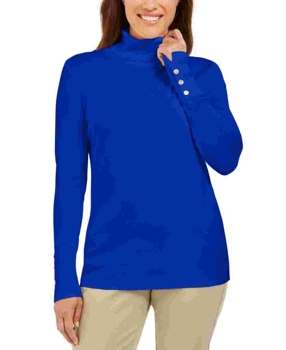 JM Collection Women's Stud Sleeve Pullover Turtleneck Sweater Blue Size X-Large
