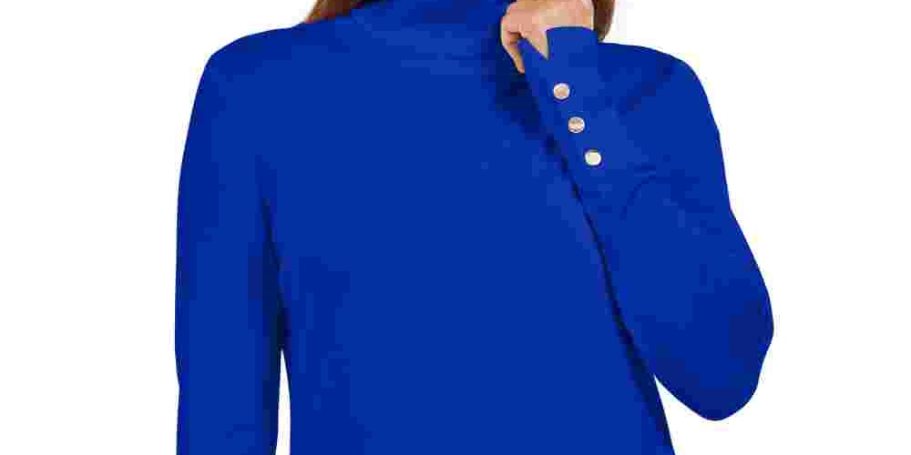 JM Collection Women's Stud Sleeve Pullover Turtleneck Sweater Blue Size X-Large