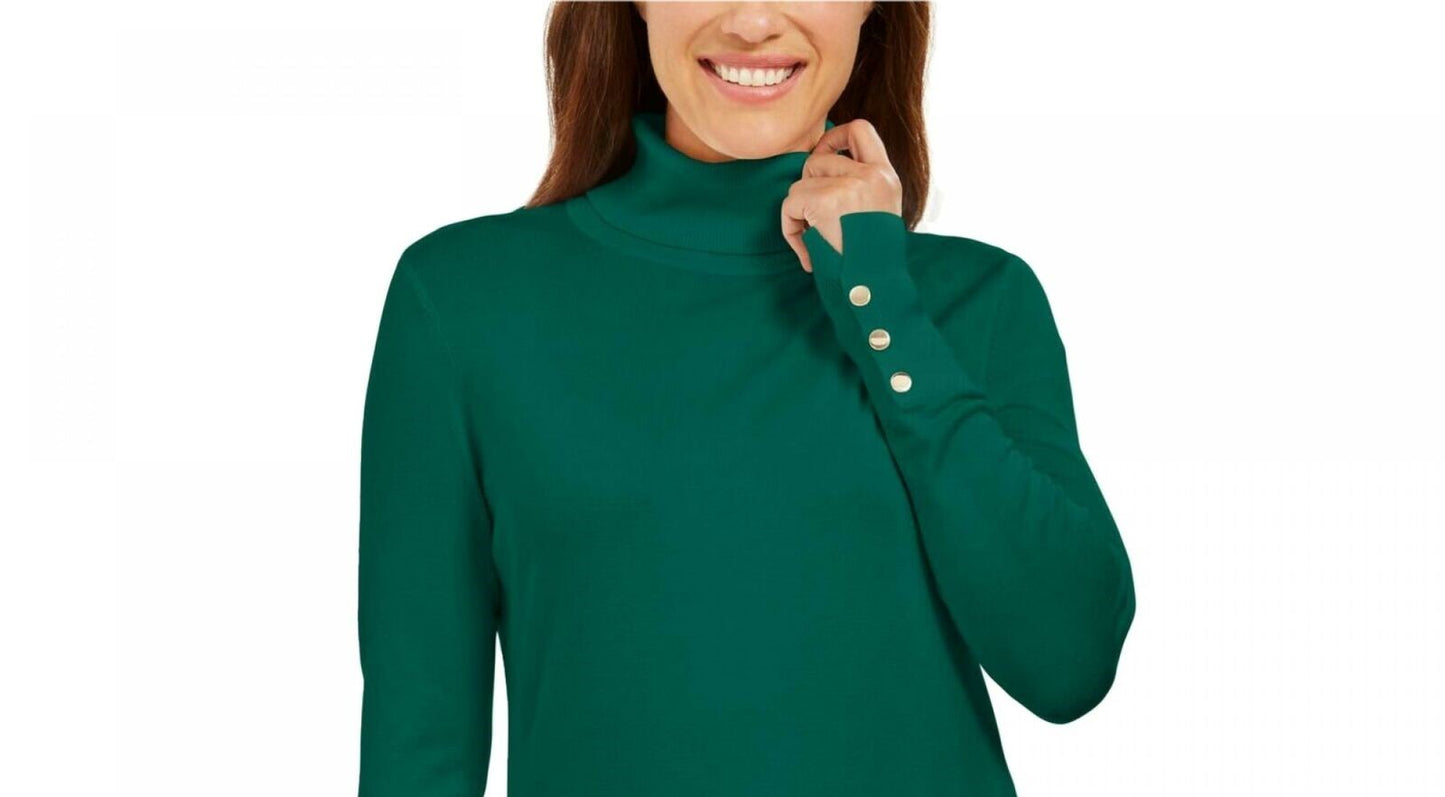 JM Collection Women's Stud Sleeve Pullover Turtleneck Sweater Green Size Large