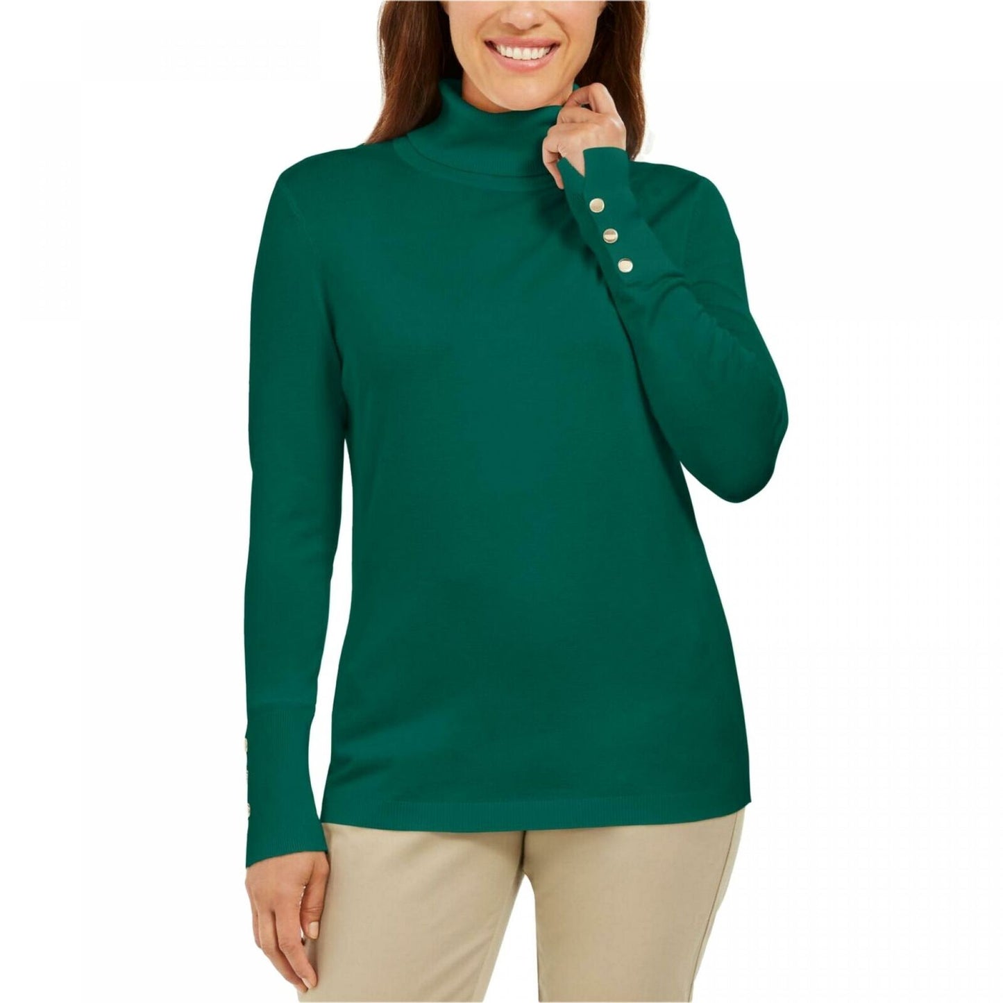 JM Collection Women's Stud Sleeve Pullover Turtleneck Sweater Green Size X-Large